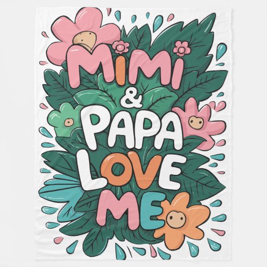 Floral Mimi en Papa houden van me Fleece Deken (Voorkant)