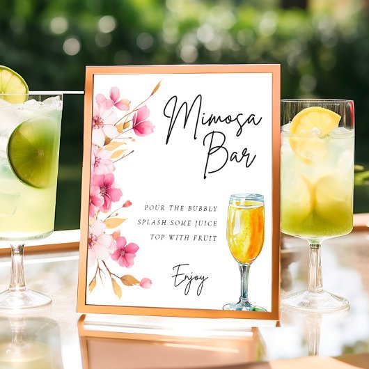 Floral Mimosa Bar Teken Vrijgezellenfeest Poster