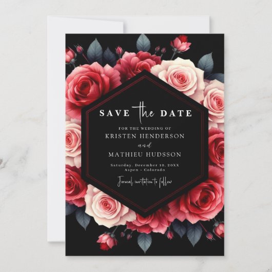 Floral Minimal Crimson Red Wedding Save The Date (Voorkant)