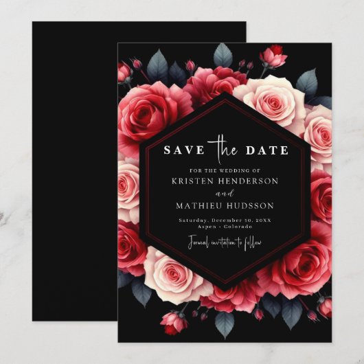 Floral Minimal Crimson Red Wedding Save The Date (Voorkant / Achterkant)