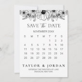 Floral Minimalist Botanical Calendar Wedding  Save The Date (Voorkant)