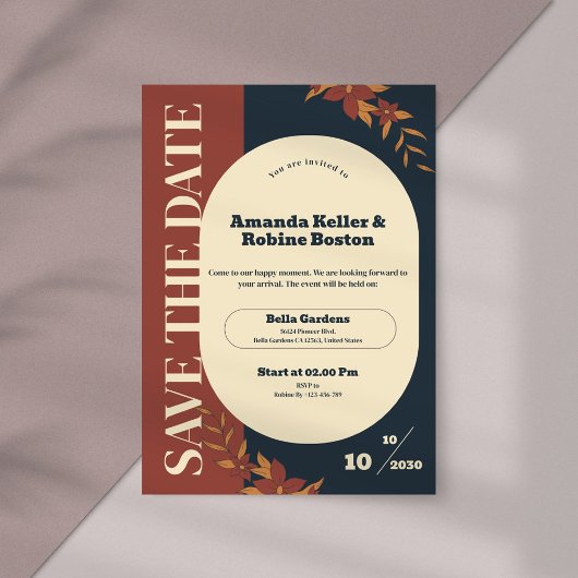 Floral Minimalist Wedding Save the Date Kaart