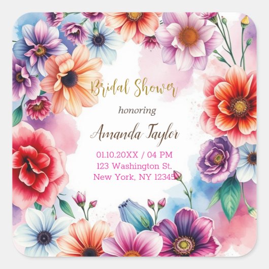 Floral minimalistische kalligrafie Vrijgezellenfee Vierkante Sticker (Voorkant)