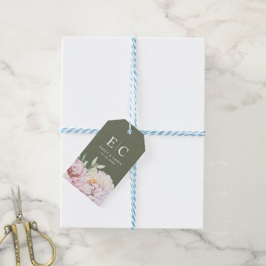 Floral-minimalistische monogram bruiloft Cadeaulabel (Met Touw)