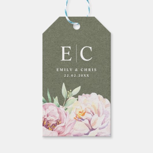 Floral-minimalistische monogram bruiloft Cadeaulabel (Voorkant)