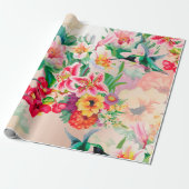Floral Mint Garden Gold Pink Green Thunder Bird Cadeaupapier (Uitgerold)