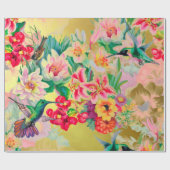 Floral Mint Garden Gold Pink Pastel Thunder Bird Cadeaupapier (Vlak)