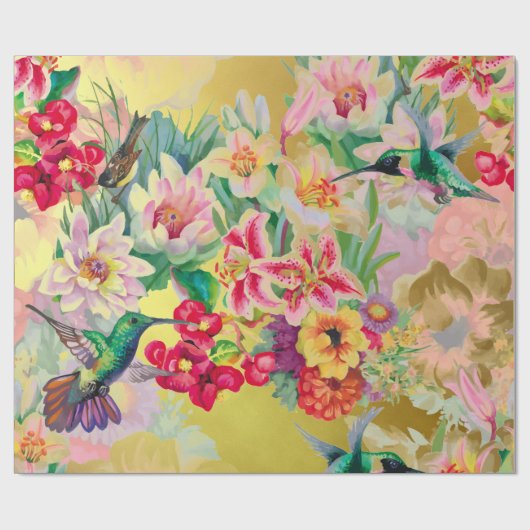 Floral Mint Garden Gold Pink Pastel Thunder Bird Cadeaupapier (Vlak)