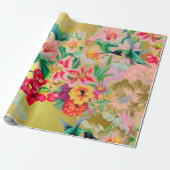 Floral Mint Garden Gold Pink Pastel Thunder Bird Cadeaupapier (Uitgerold)