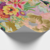 Floral Mint Garden Gold Pink Pastel Thunder Bird Cadeaupapier (Hoek)