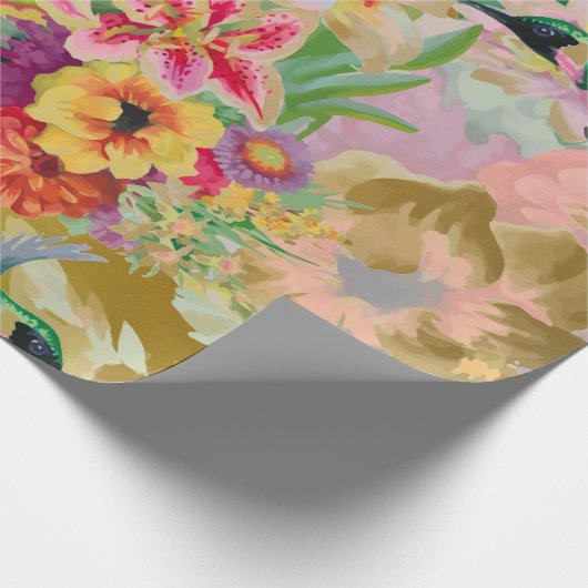 Floral Mint Garden Gold Pink Pastel Thunder Bird Cadeaupapier (Hoek)