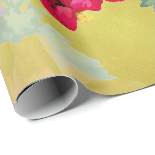 Floral Mint Garden Gold Pink Pastel Thunder Bird Cadeaupapier (Rol Hoek)