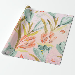 Floral Mint Glass Parly Pink Pastel Shiny Wrap Cadeaupapier
