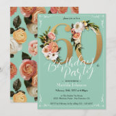 Floral Mint Gold Glamoureuze 60e Verjaardag Kaart (Voorkant / Achterkant)