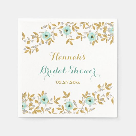 Floral Mint Gold Krans Vrijgezellenfeest servetten (Voorkant)