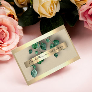 Floral Mint Green Eucaliptus Gold Event Planner Visitekaartje