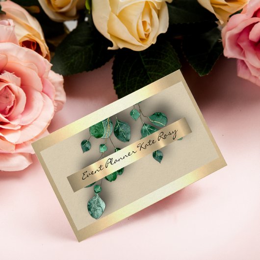 Floral Mint Green Eucaliptus Gold Event Planner Visitekaartje
