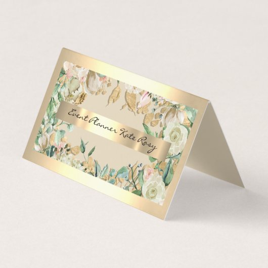 Floral Mint Green Faux Gold Event Planner Beauty Visitekaartje (Voorkant)