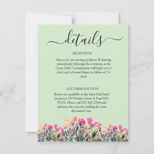 Floral Mint Green QR Code Trouwceremonie Details RSVP Kaartje (Voorkant)