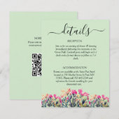 Floral Mint Green QR Code Trouwceremonie Details RSVP Kaartje (Voorkant / Achterkant)