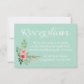 Floral Mint Green Reception Pink Flowers Weddensch Kaart (Voorkant)