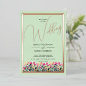 Floral Mint Green Roos Gold Foil Wedding Uitnodigi Folie Feestdagenkaart (Staand Voorkant)