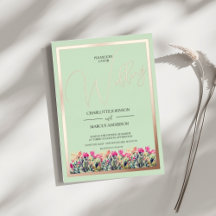 Floral Mint Green Roos Gold Foil Wedding Uitnodigi