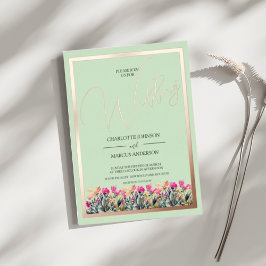 Floral Mint Green Roos Gold Foil Wedding Uitnodigi Folie Feestdagenkaart
