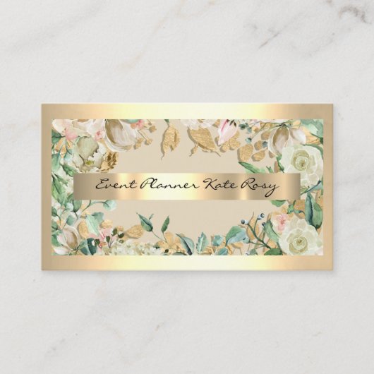 Floral Mint Green Rozen Gold Event Planner Beauty Visitekaartje (Voorkant)