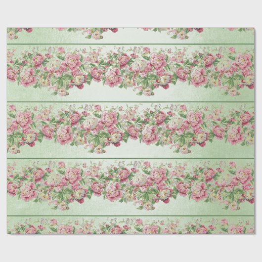 Floral Mint Green Rozen Roze pap Cadeaupapier (Vlak)