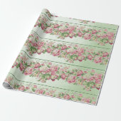 Floral Mint Green Rozen Roze pap Cadeaupapier (Uitgerold)