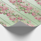 Floral Mint Green Rozen Roze pap Cadeaupapier (Hoek)