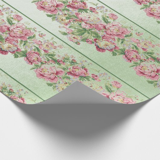 Floral Mint Green Rozen Roze pap Cadeaupapier (Hoek)