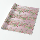 Floral Mint Green Rozen Roze pap Cadeaupapier (Uitgerold)