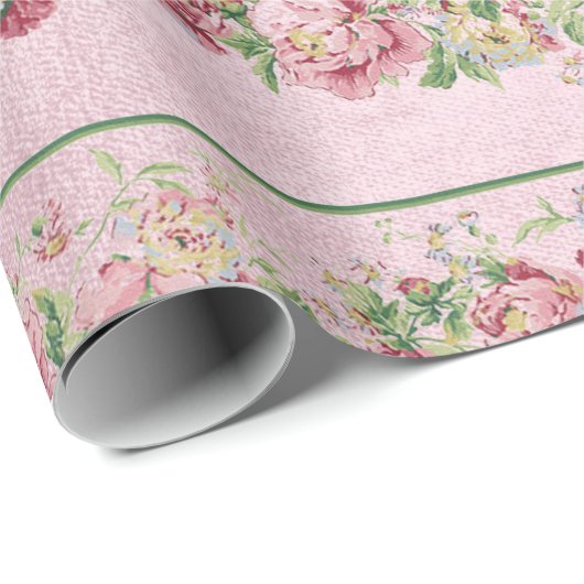 Floral Mint Green Rozen Roze pap Cadeaupapier (Rol Hoek)