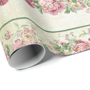 Floral Mint Green Rozen Roze pap Cadeaupapier