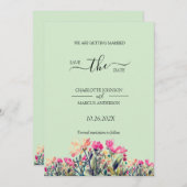 Floral Mint Green Save the Date Kaart (Voorkant / Achterkant)