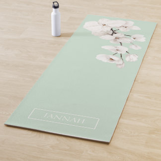 Floral Mint Groene Witte Orchideeën Naam Oefening Yogamat
