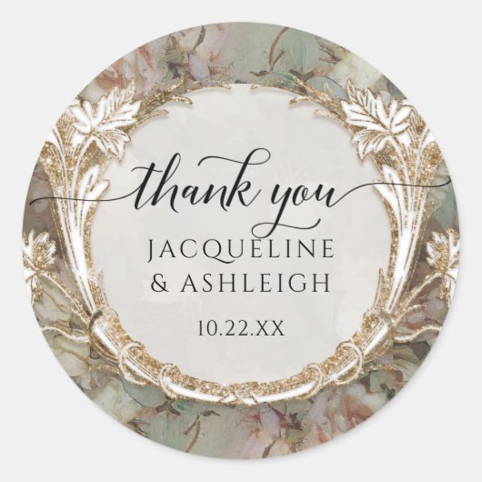 Floral  Mint Roos Gold Script Hartelijk dank Ronde Sticker (Voorkant)