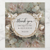 Floral Mint Roos Gold Weddenschap Hartelijk dank Wijn Etiket (Enkel label)