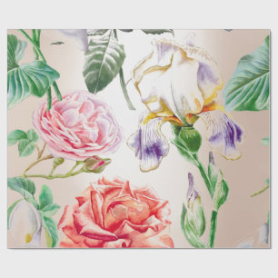 Floral Mint Tropische Rozen Roze Creamy Pearly Cadeaupapier