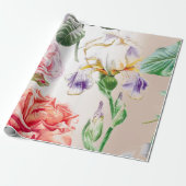 Floral Mint Tropische Rozen Roze Creamy Pearly Cadeaupapier (Uitgerold)