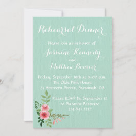 Floral Mint Wedding Rehearsal Pink Rose Flower Kaart