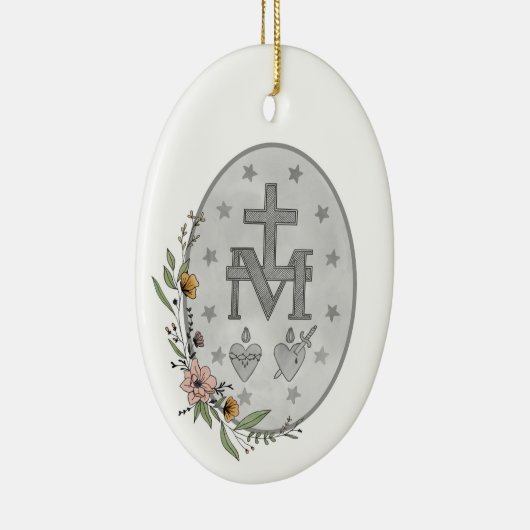 Floral Miraculous Medal Keramisch Ornament (Rechts)