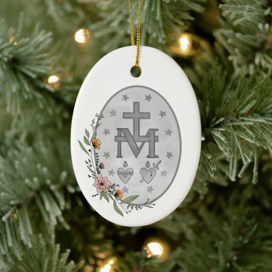 Floral Miraculous Medal Keramisch Ornament (Boom)