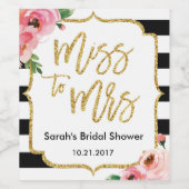 Floral Miss to Mrs Vrijgezellenfeest Wine Label Wijn Etiket (Enkel label)