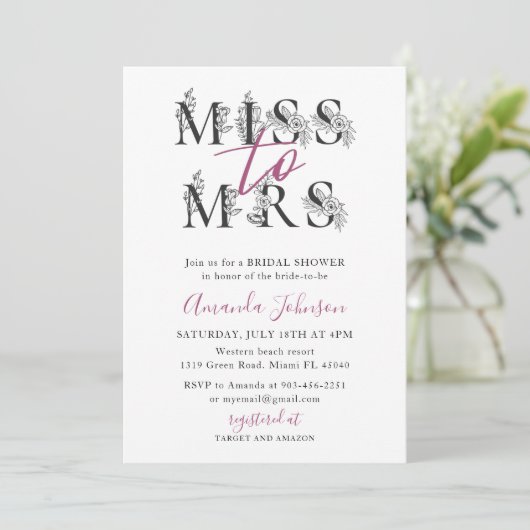 Floral Miss voor Mrs Bridal Shower Uitnodiging (Staand voorkant)