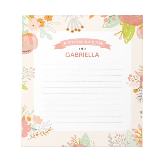 Floral Mitzvah Note Notitieblok (Voorkant)