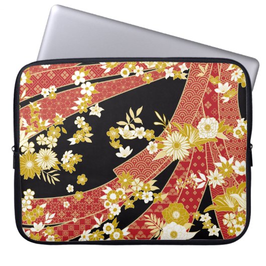 Floral Mix Kimono Pattern Laptop Sleeve (Voorkant)