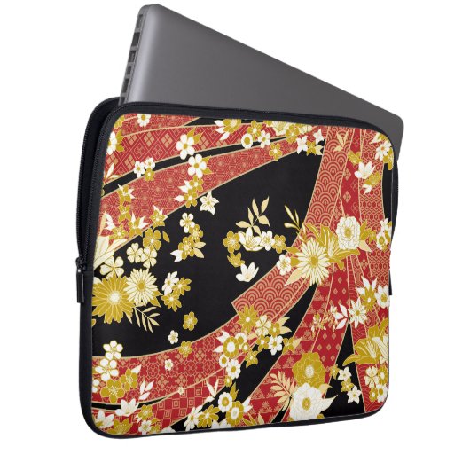 Floral Mix Kimono Pattern Laptop Sleeve (Voorkant Rechts)